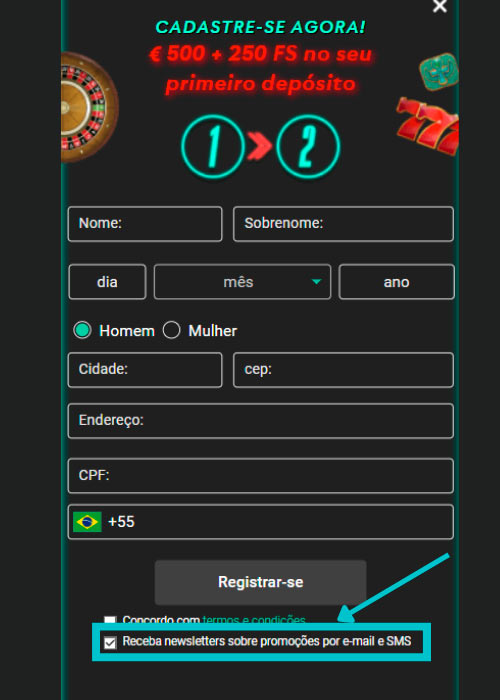 In the Pin Up registration form, check the box next to the second signature