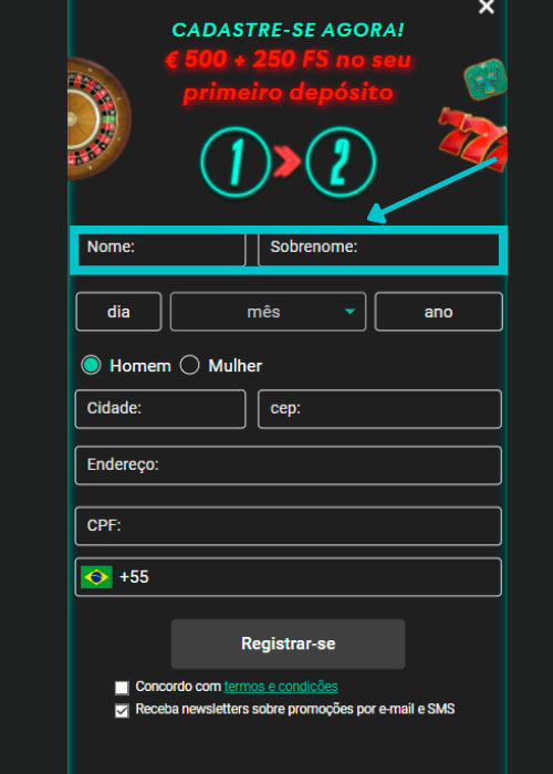 On the registration form, write your first and last name